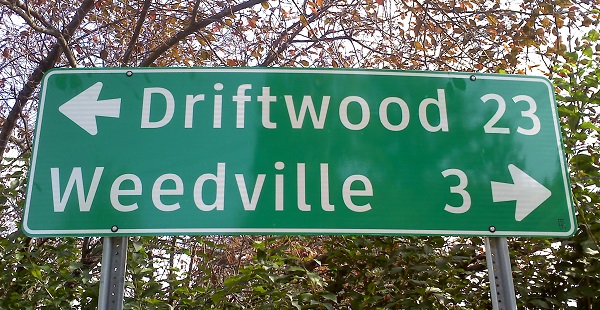 driftwood weedville highway sign